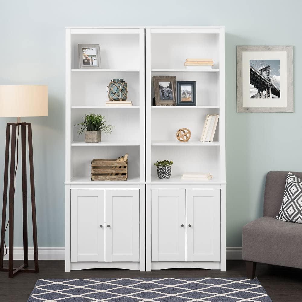 Prepac Tall Bookcase with 2 Shaker Doors, White