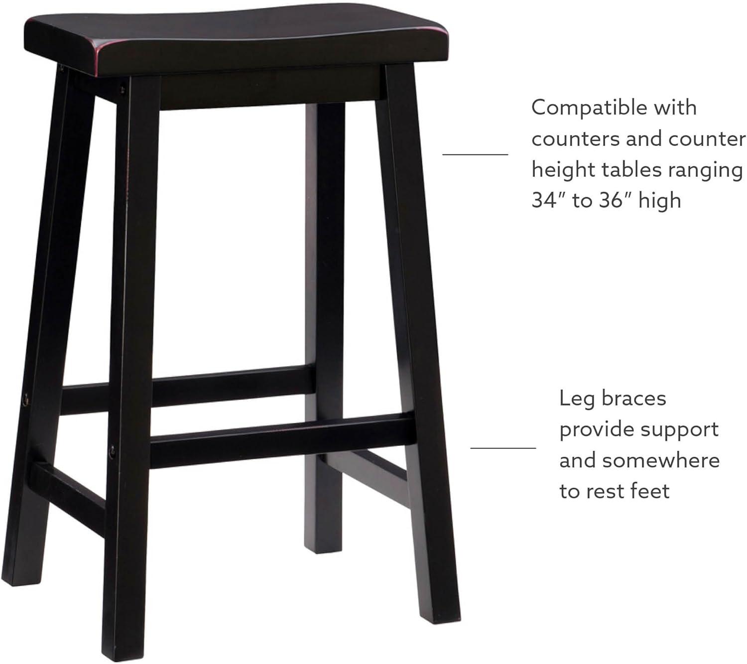 Linon Beamon 24" Sturdy Wood Backless Saddle Seat Counter Stool in Antique Black