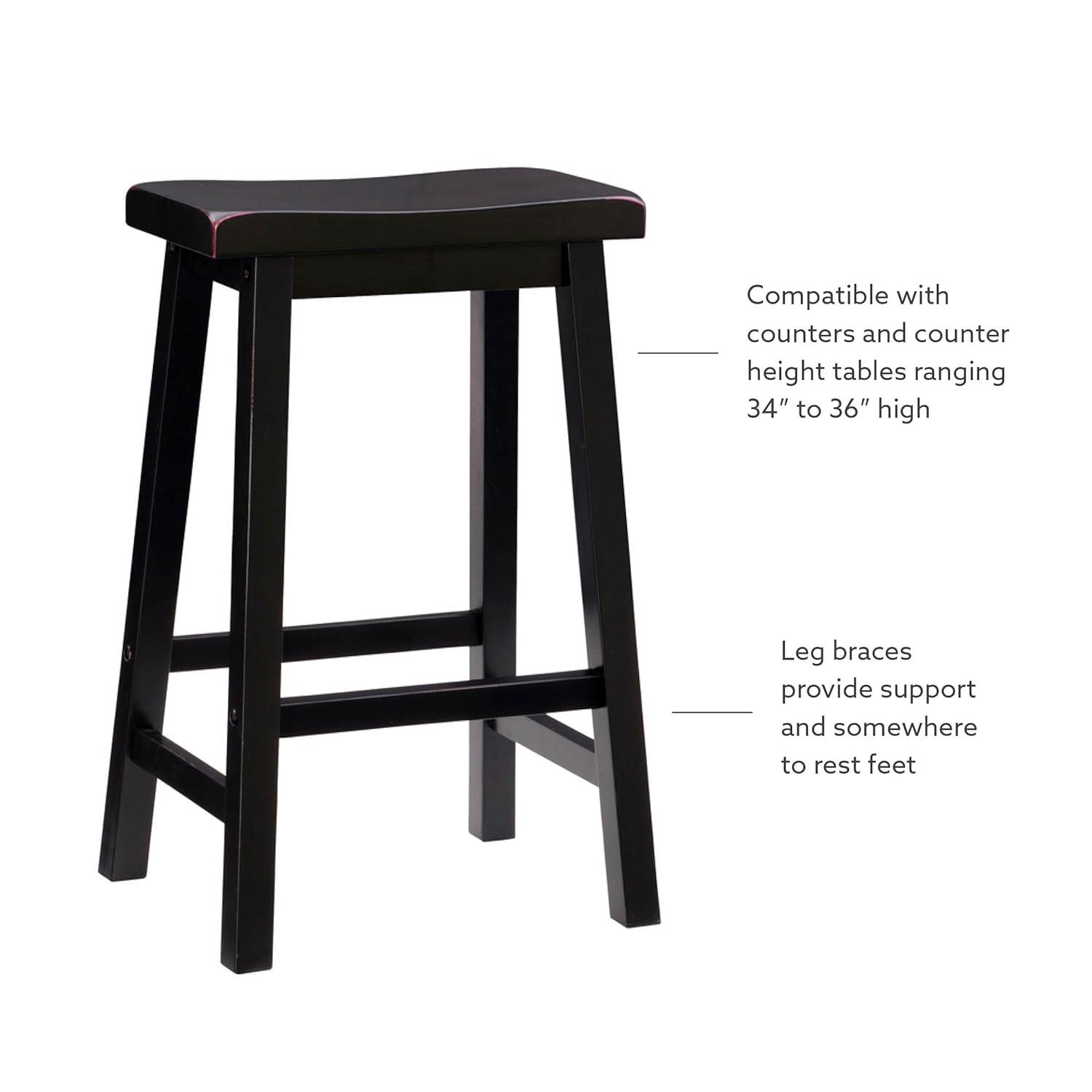 Linon Beamon 24" Sturdy Wood Backless Saddle Seat Counter Stool in Antique Black