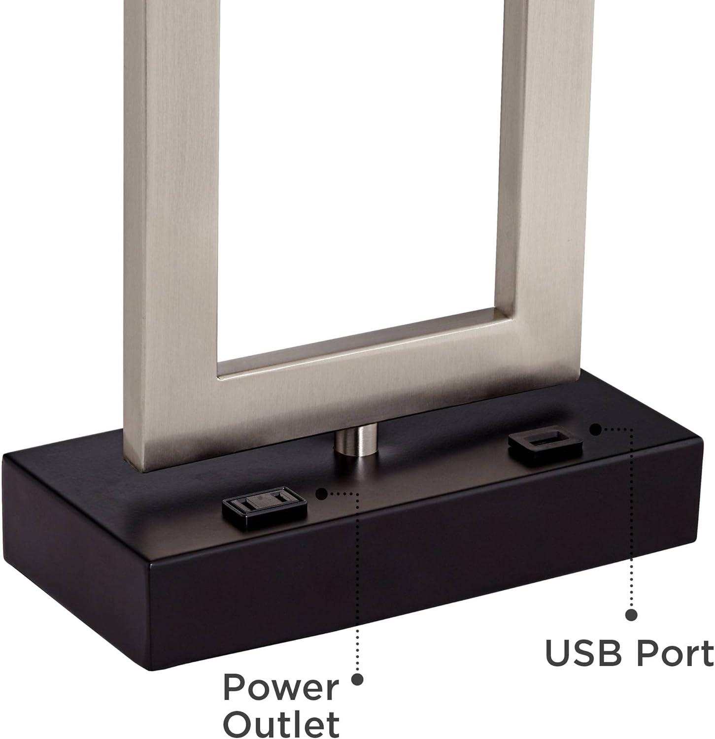 360 Lighting Todd 30" Tall Large Modern End Table Lamps Set of 2 USB Port AC Power Outlet Silver Brushed Nickel Finish Metal Living Room Charging