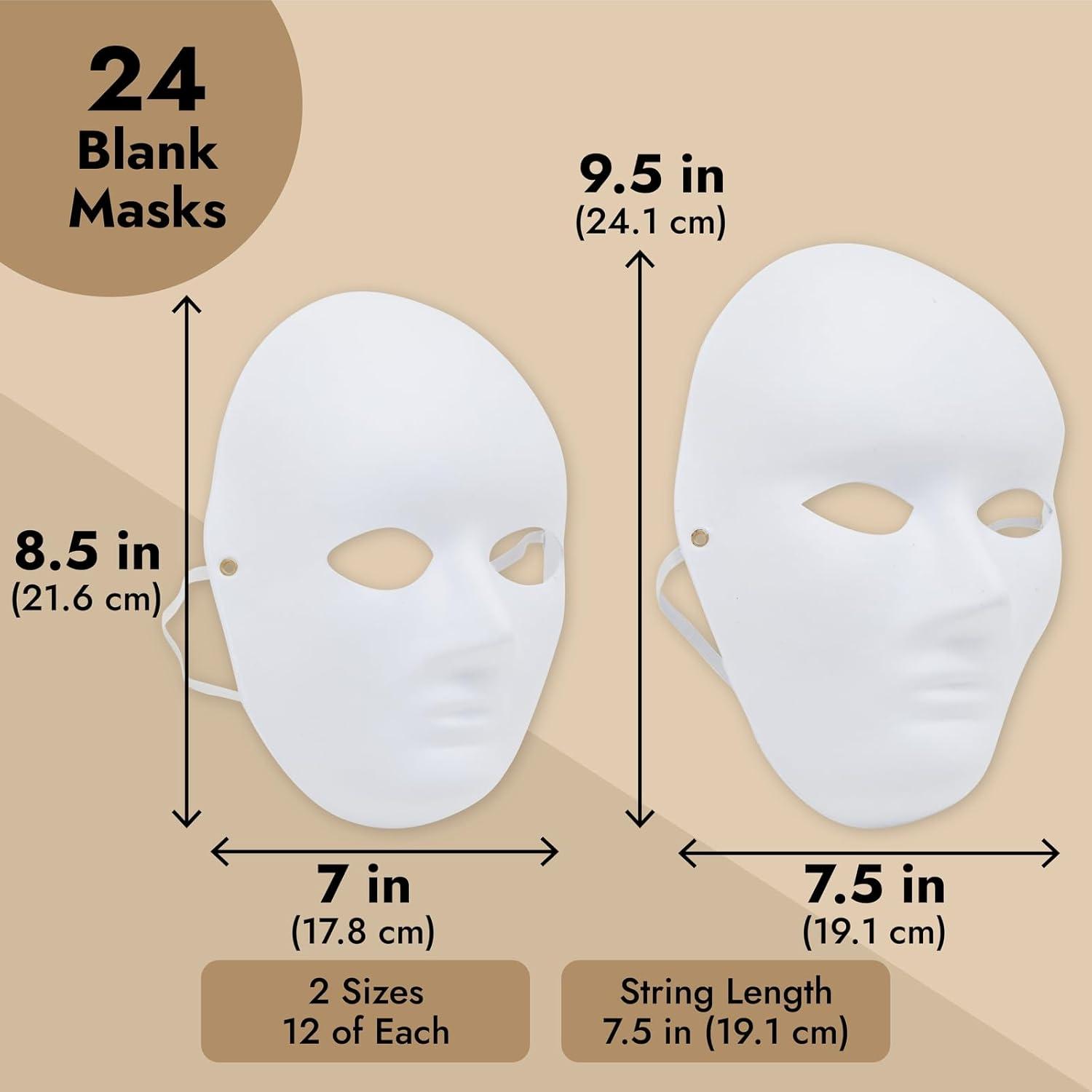 Blue Panda 24 Pack Paper Mache Masks for Decorating, DIY Masquerade Mask, White, 2 Sizes
