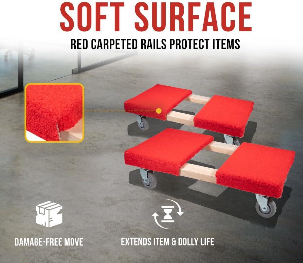 19" x 32" Carpeted Furniture Dolly 4 Wheels 1000 lbs. - Hardwood and Plywood Piano Moving Office Dolly with 3.5" x 4" Swivel Casters Mover