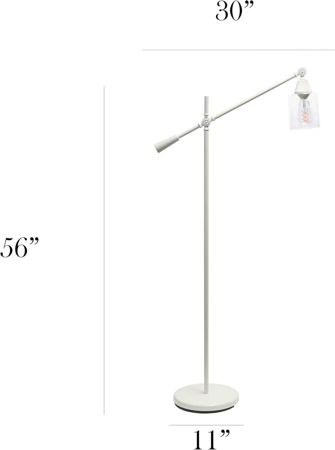 Elegant Designs 55.5" Pivot Arm Floor Lamp with Glass Shade, White