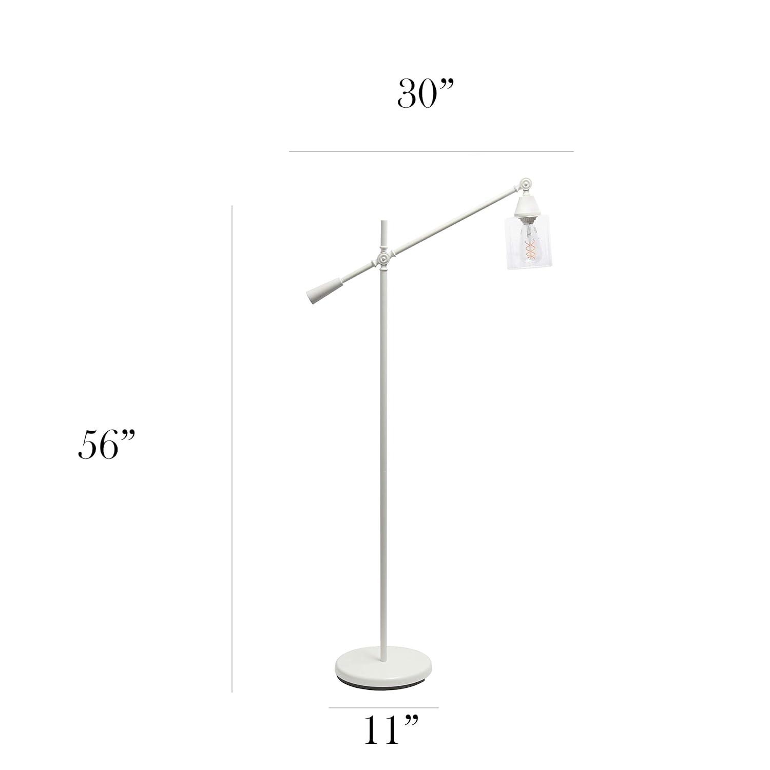 Elegant Designs 55.5" Pivot Arm Floor Lamp with Glass Shade, White