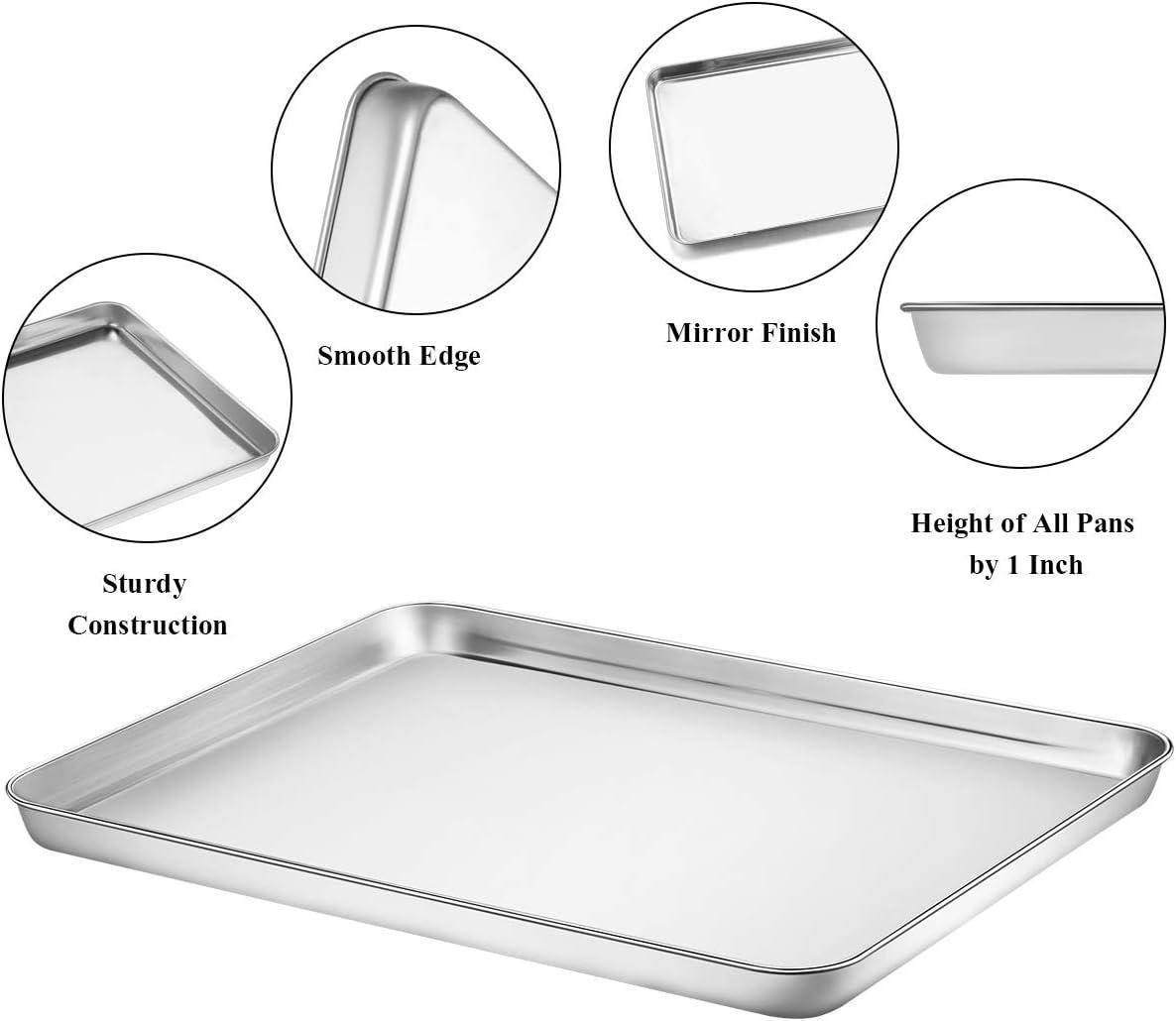 Baking Sheet with Wire Rack, Stainless Steel Cookie Sheet Pan Set, Non Stick Baking Pans with Cooling Rack for Oven Cooking, 15.9 x 12 x 1 inch 4 Pcs