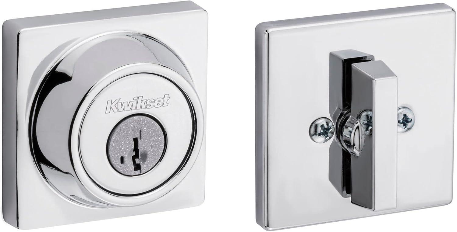 Polished Chrome Square Single Cylinder Deadbolt with SmartKey Security
