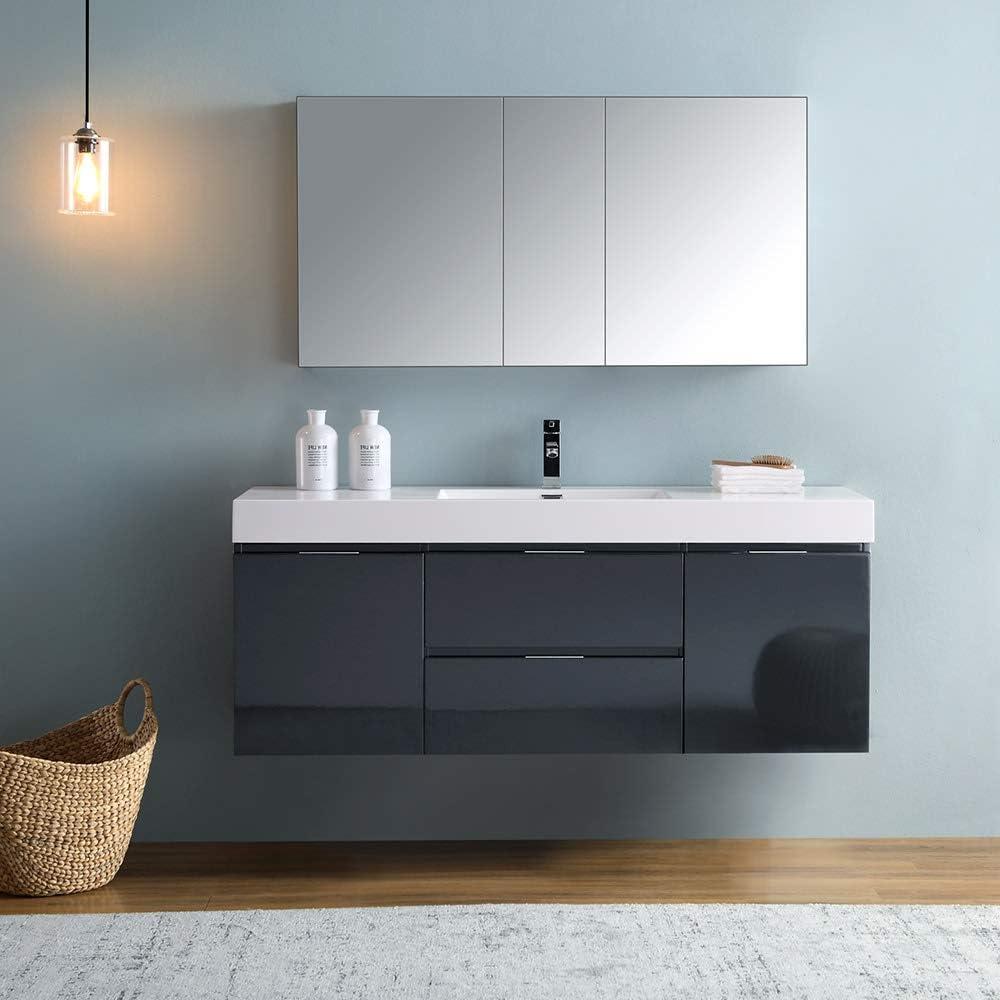 Fresca Valencia 60" Wall Mount Double Sink Bathroom Vanity with Top and Sinks (Faucets Not Included)