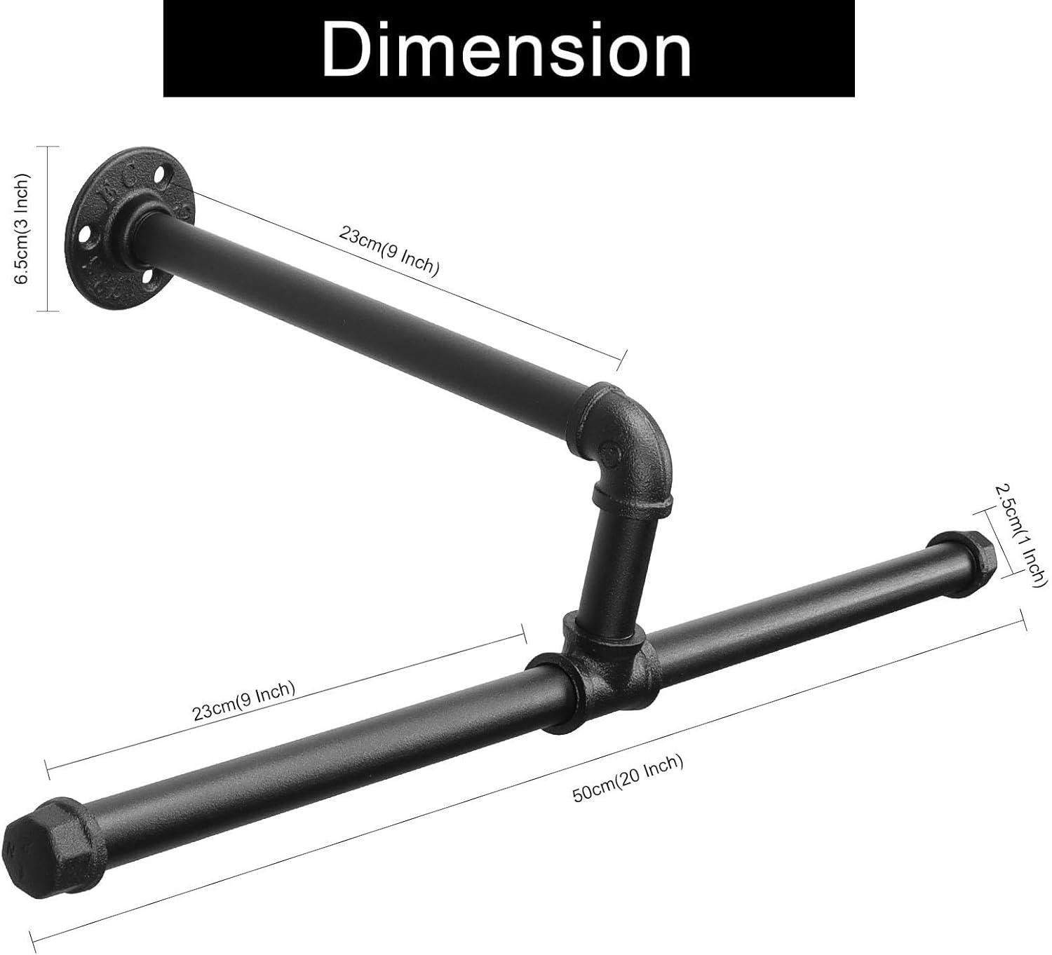 Industrial Pipe Clothes Rack Floating DIY Wall Mounted, Heavy Duty Rustic Vintage Clothing Rod, Metal Garment Bar Space-Saving Hanging for Bedroom, Bathroom and Laundry Room (Black)