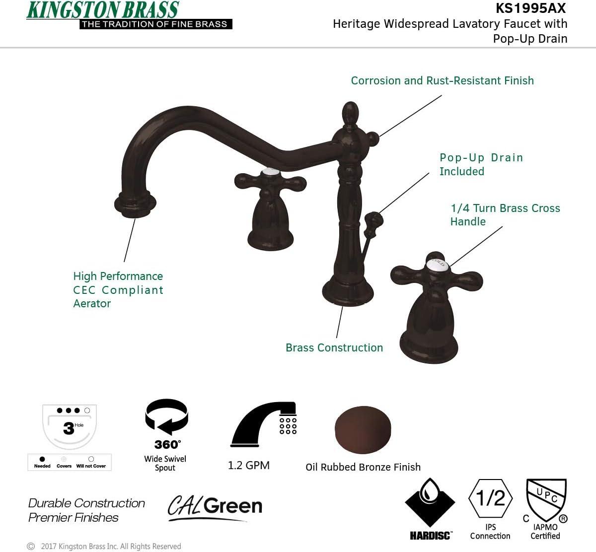 Elements of Design Heritage Widespread Bathroom Faucet with Drain Assembly ES1991AX