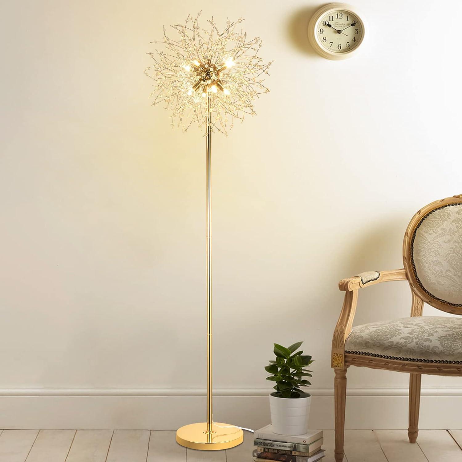 Gold Crystal Firework LED Floor Lamp with Metal Pole