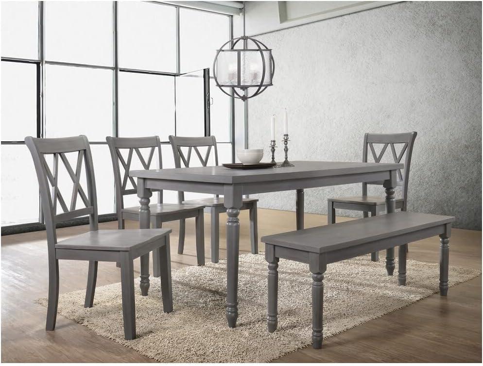 Rustic Gray 6-Piece Solid Wood Dining Set with Bench