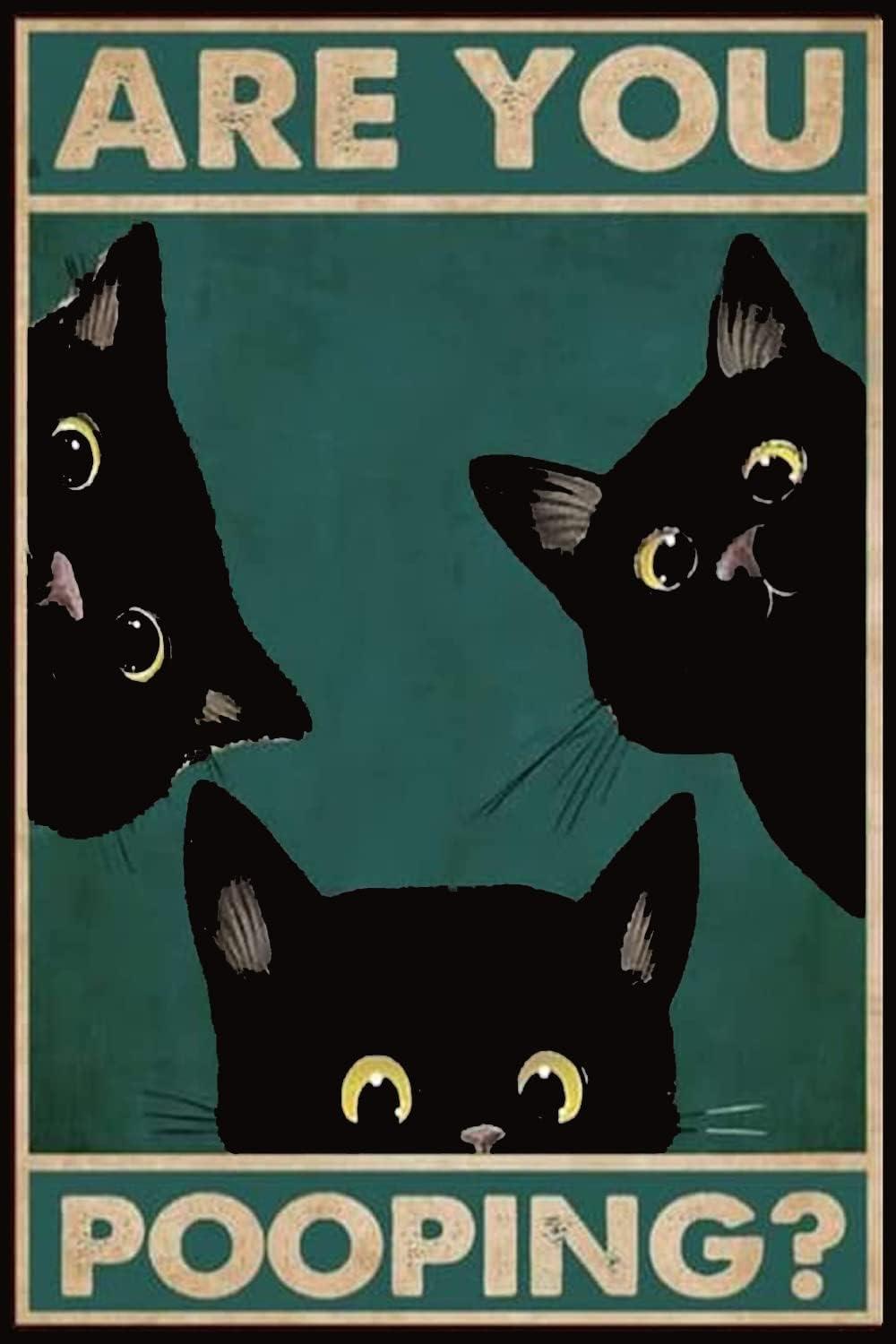 Black Cat Are You Pooping Funny Tin Signs Bathroom Wall Decor 8 x 12 Inch (918)