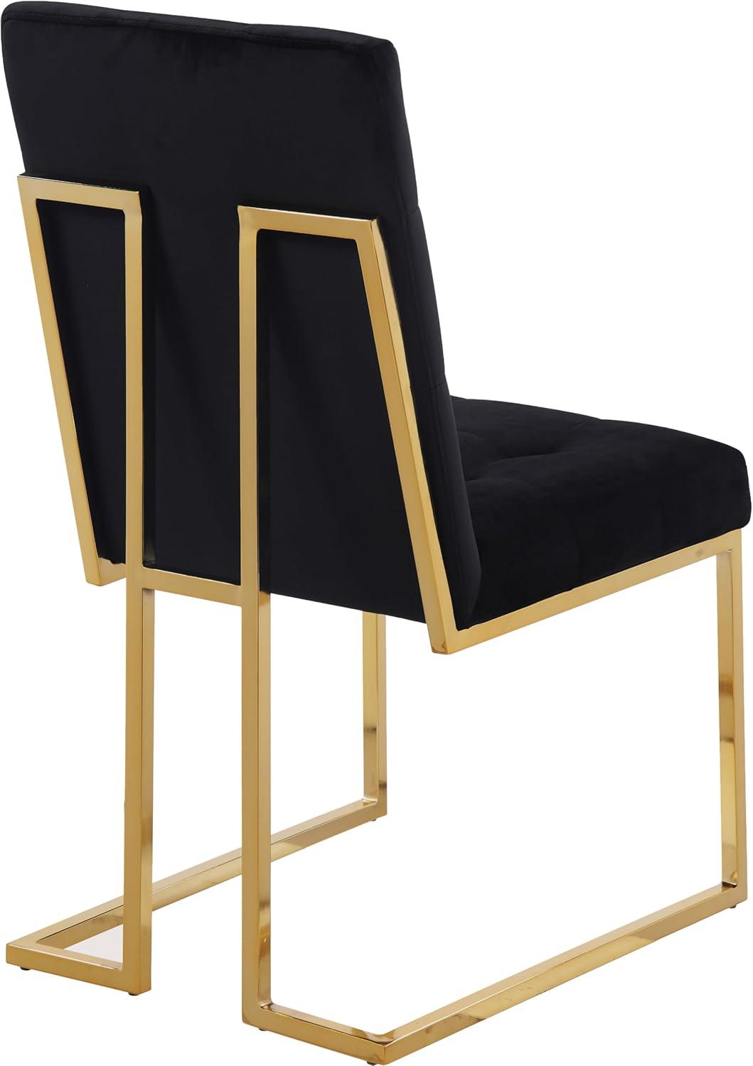 Meridian Furniture Pierre Collection Modern | Contemporary Velvet Dining Chair with Luxurious Deep Tufting and Polished Gold Metal Frame, Set of 2, Black, 18.5" W x 25" D x 36.5" H