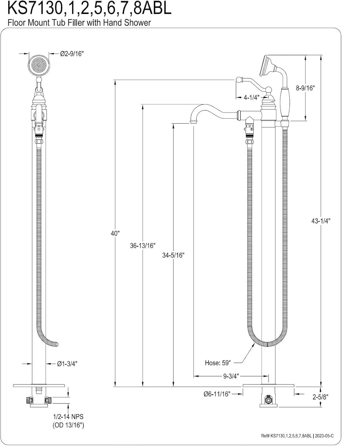 Kingston Brass English Country Single-Handle 1-Hole Freestanding Tub Faucet with Hand Shower