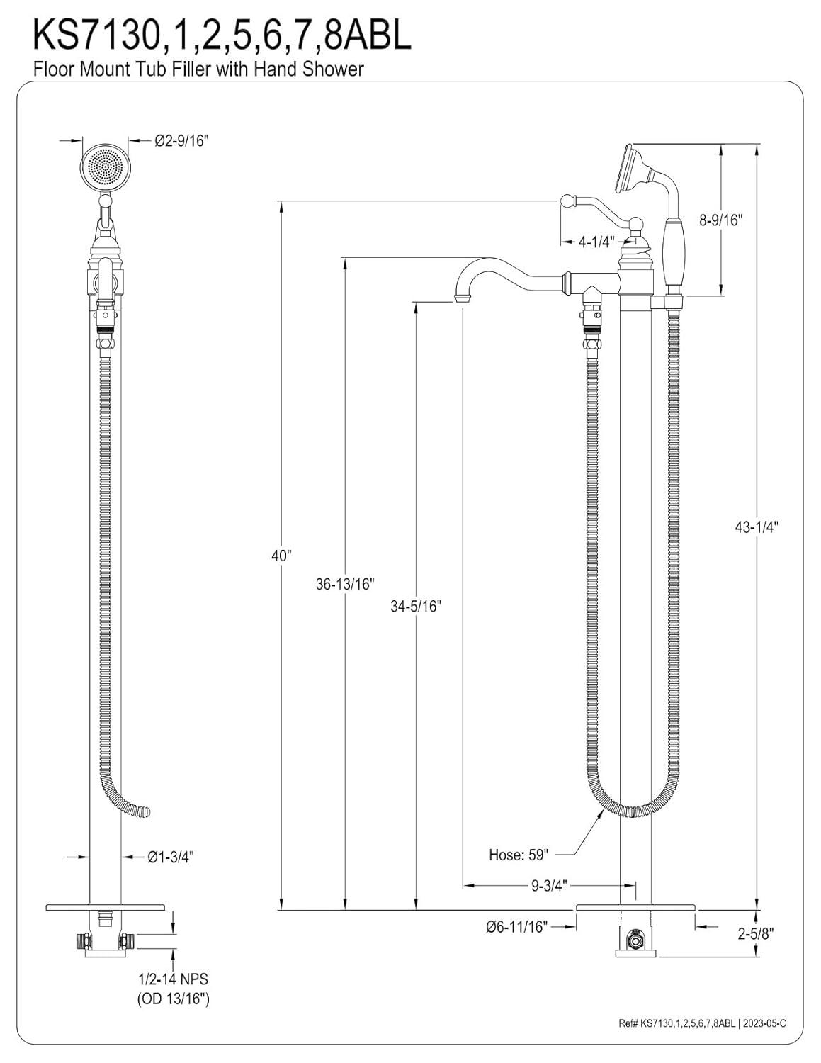 Kingston Brass English Country Single-Handle 1-Hole Freestanding Tub Faucet with Hand Shower