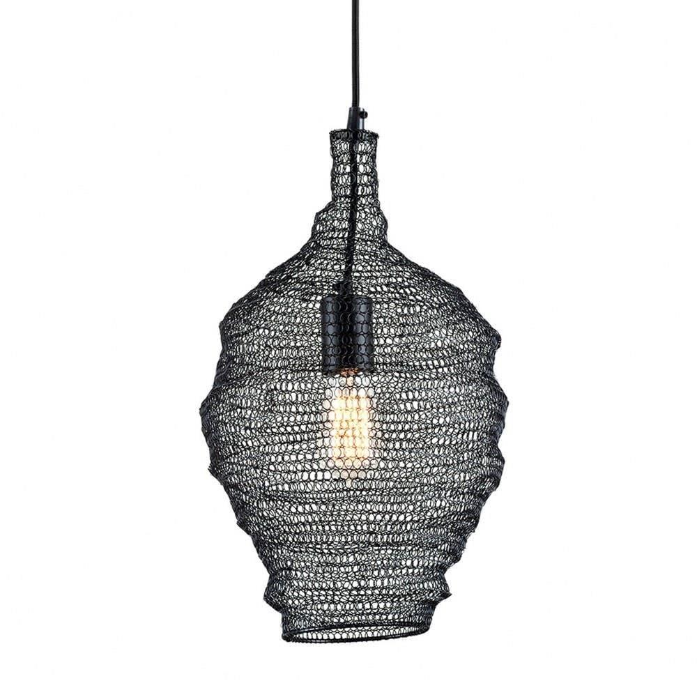 Eclipse 14" Black Iron Mesh Pendant Light with Adjustable Cord