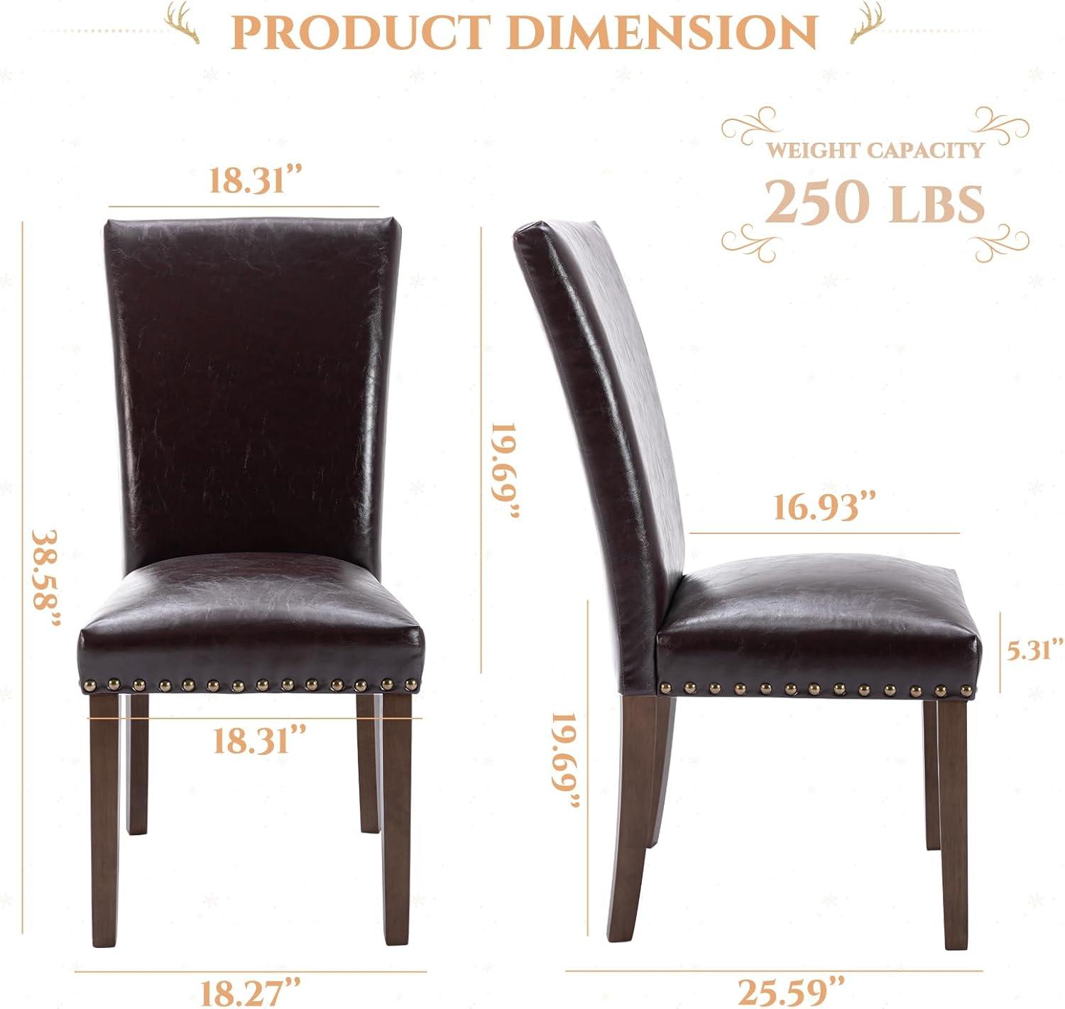 Dark Brown Faux Leather Upholstered Parsons Side Chair Set