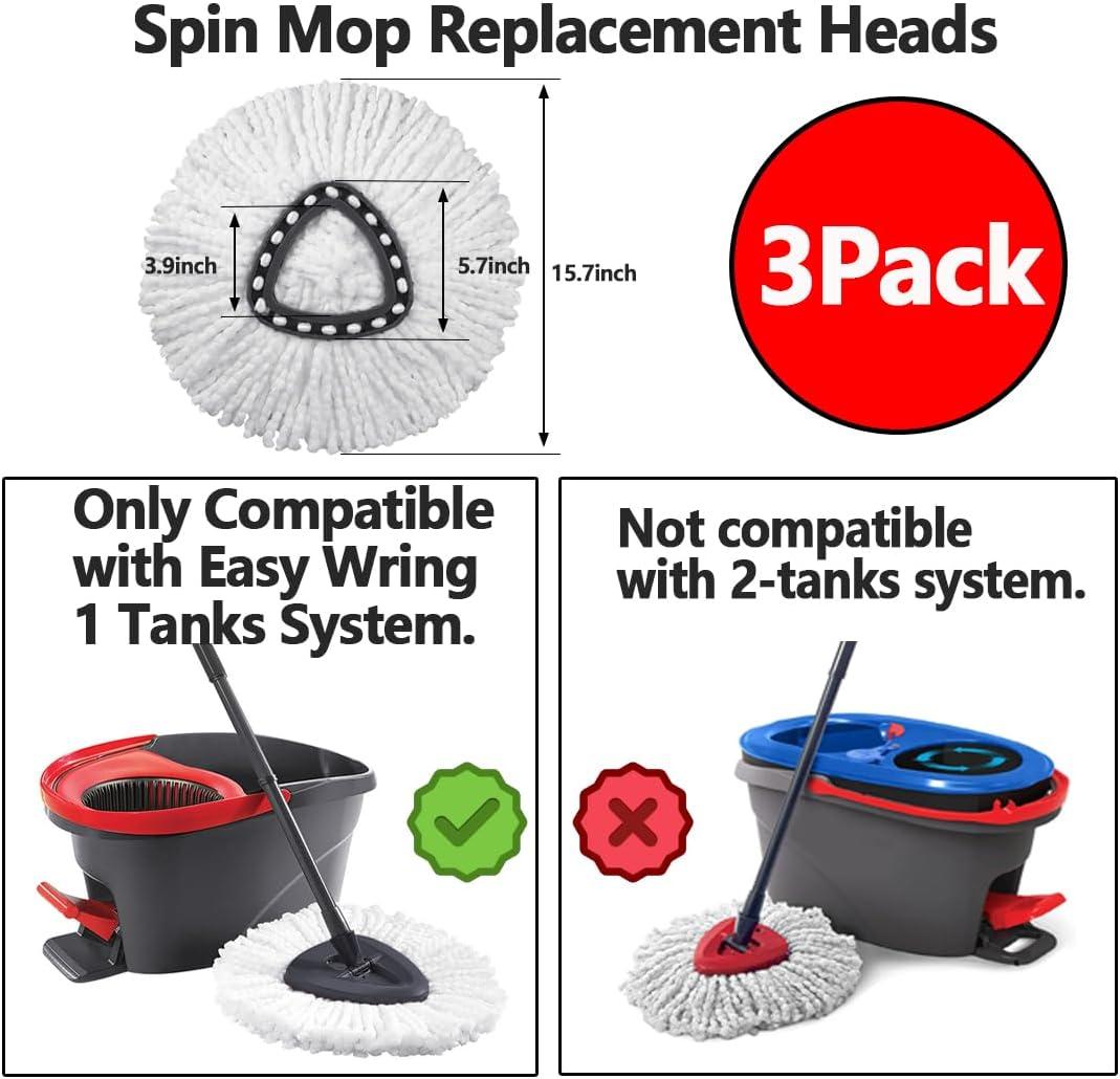 3 Pack Spin Mop Refill - Replacement Head Compatible with O cedar, Microfiber Spin Mop Refills,clean the floor. Easy Floor Cleaning Mop Head Replacement - Bonison