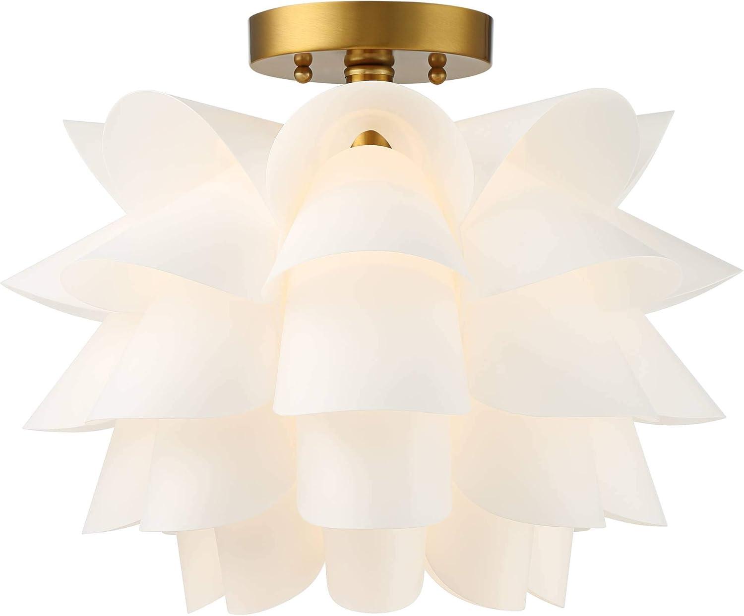 Possini Euro Design Modern Ceiling Light Semi Flush Mount Fixture White Flower Gold Metal 15 3/4" Wide Living Room Bedroom Kitchen