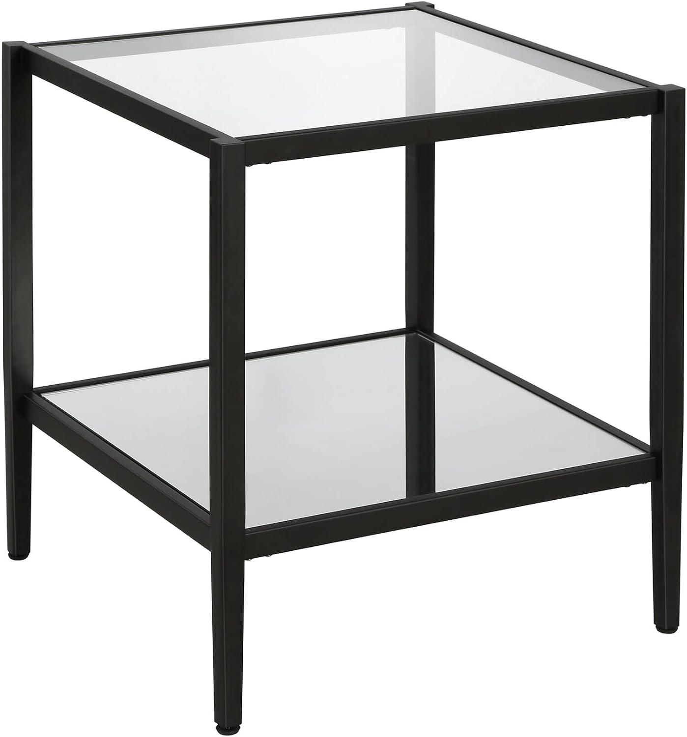 Evelyn&Zoe Hera 20" Wide Square Side Table with Mirror Shelf, Blackened Bronze