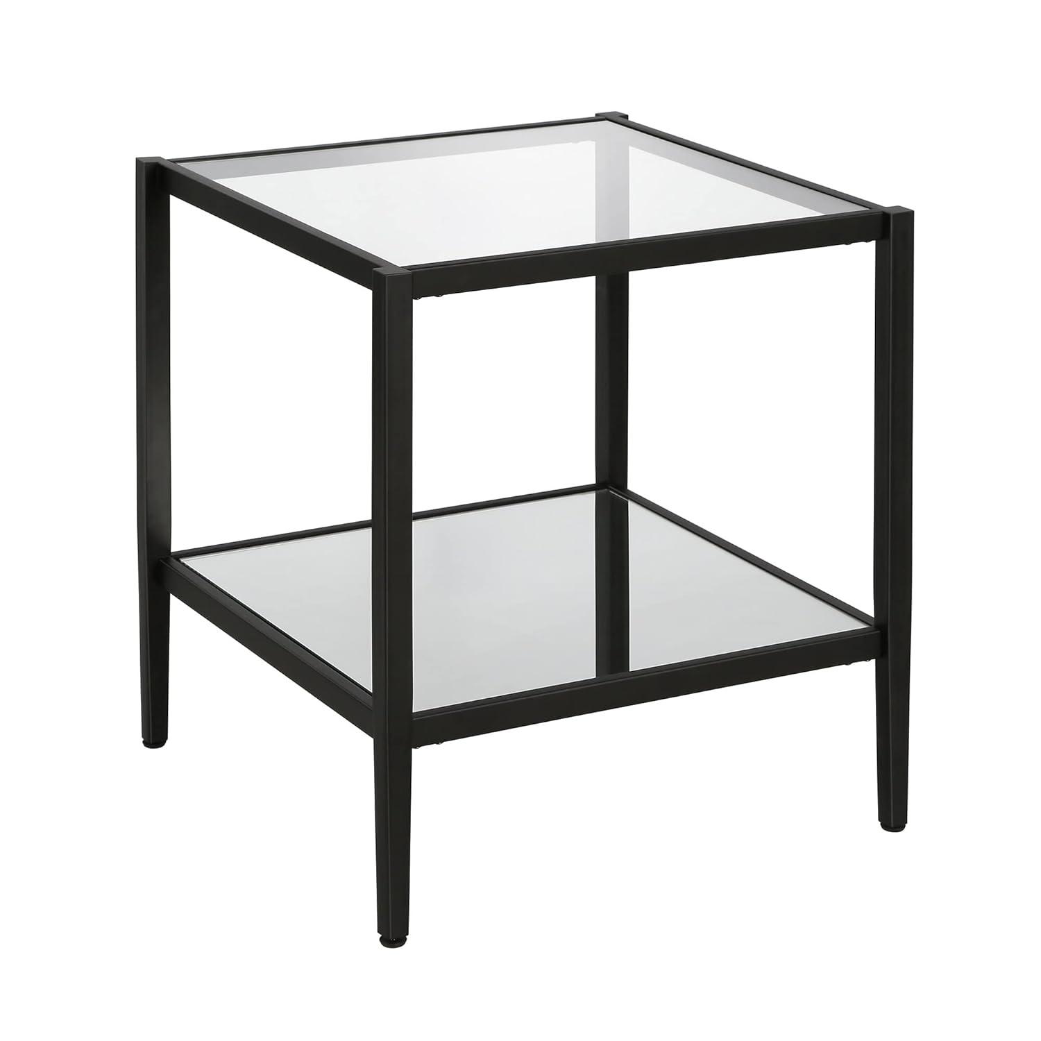 Evelyn&Zoe Hera 20" Wide Square Side Table with Mirror Shelf, Blackened Bronze