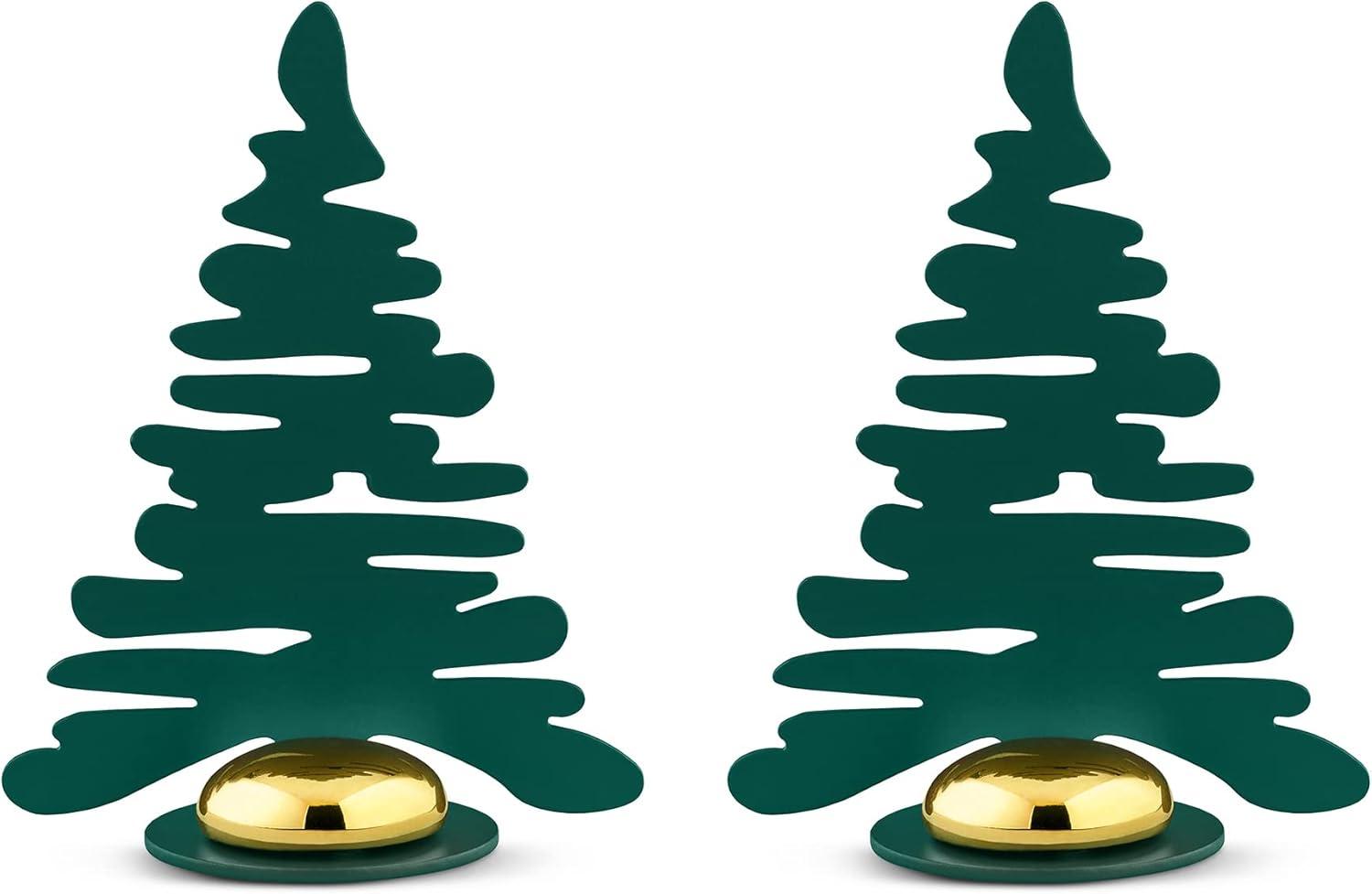 Emerald Green Steel Christmas Tree Figurine Set with Gold Accents