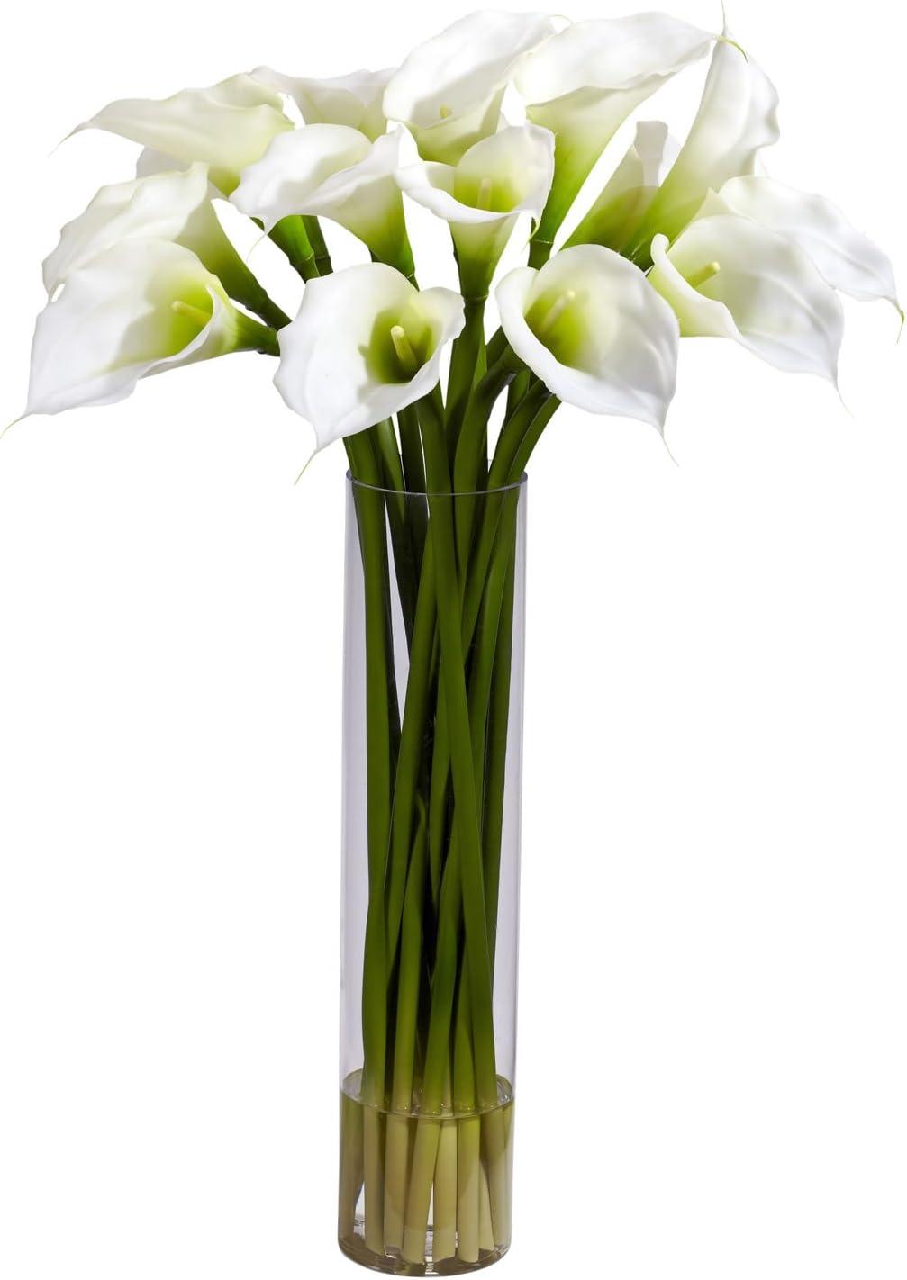 Cream Calla Lily Silk Flower Arrangement in Tall Cylinder Vase