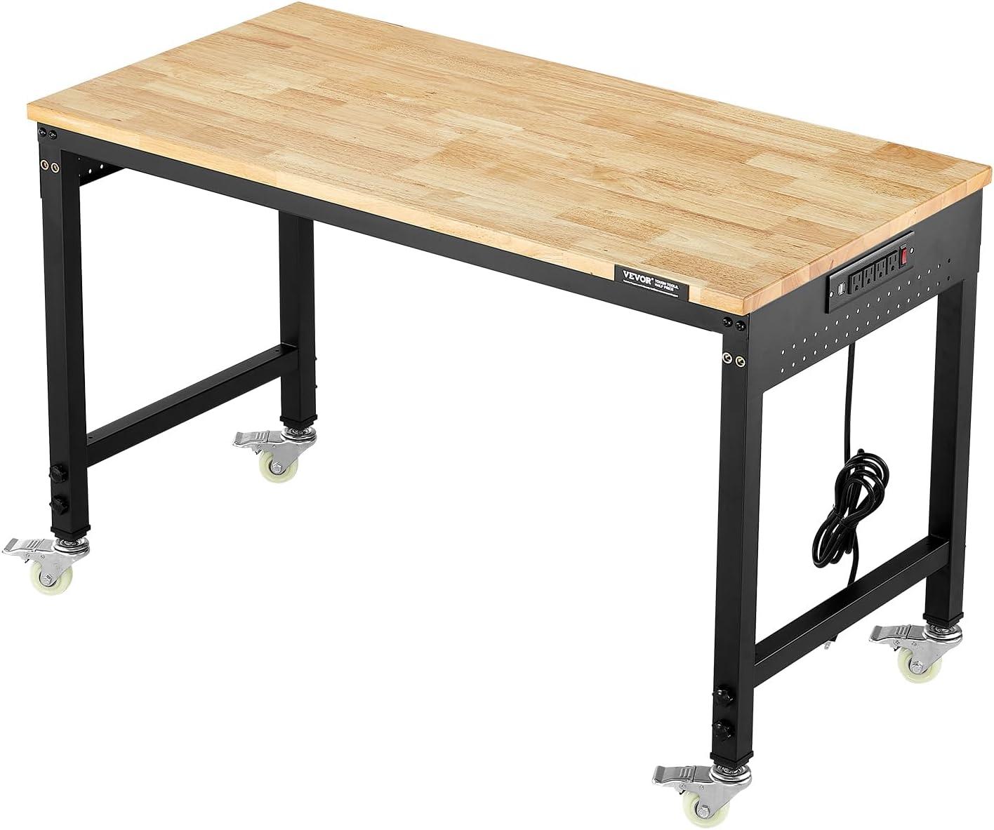 VEVOR 61'' W Wood Top Height-Adjustable Workbench