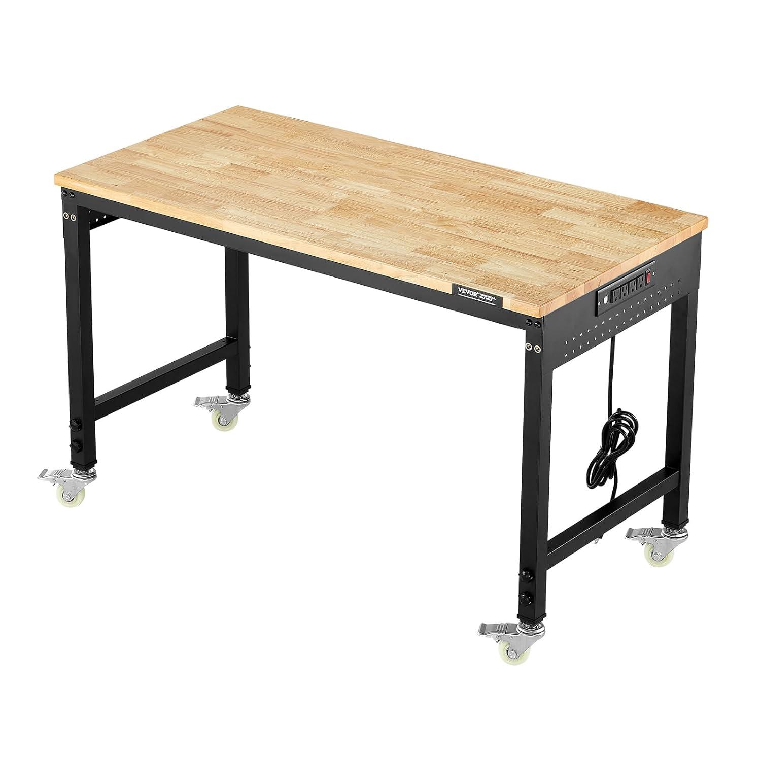 VEVOR 61'' W Wood Top Height-Adjustable Workbench