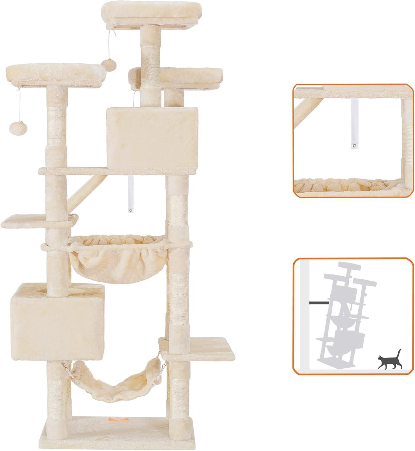 Beige 73'' Tall Cat Tree with Sisal Scratching Posts