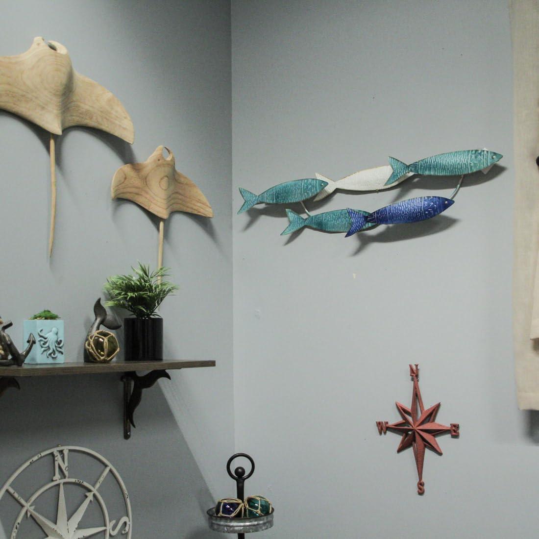 Blue and White Metal Coastal Fish Wall Sculpture 34 Inch