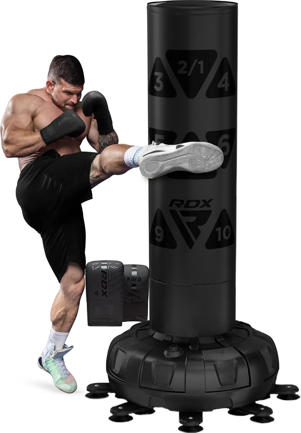 RDX XXL 330LBS Target Freestanding Punching Bag with Cover & Gloves – 72” Adult Heavy Pedestal Punch Bag Set - 17 Suction Cup 8 Extended Legs Stand Base - Kick Boxing MMA Muay Thai Home Gym Fitness