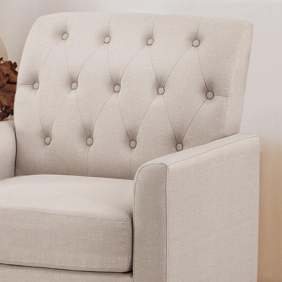 Linen Beige Tufted Upholstered Accent Chair with Wood Legs