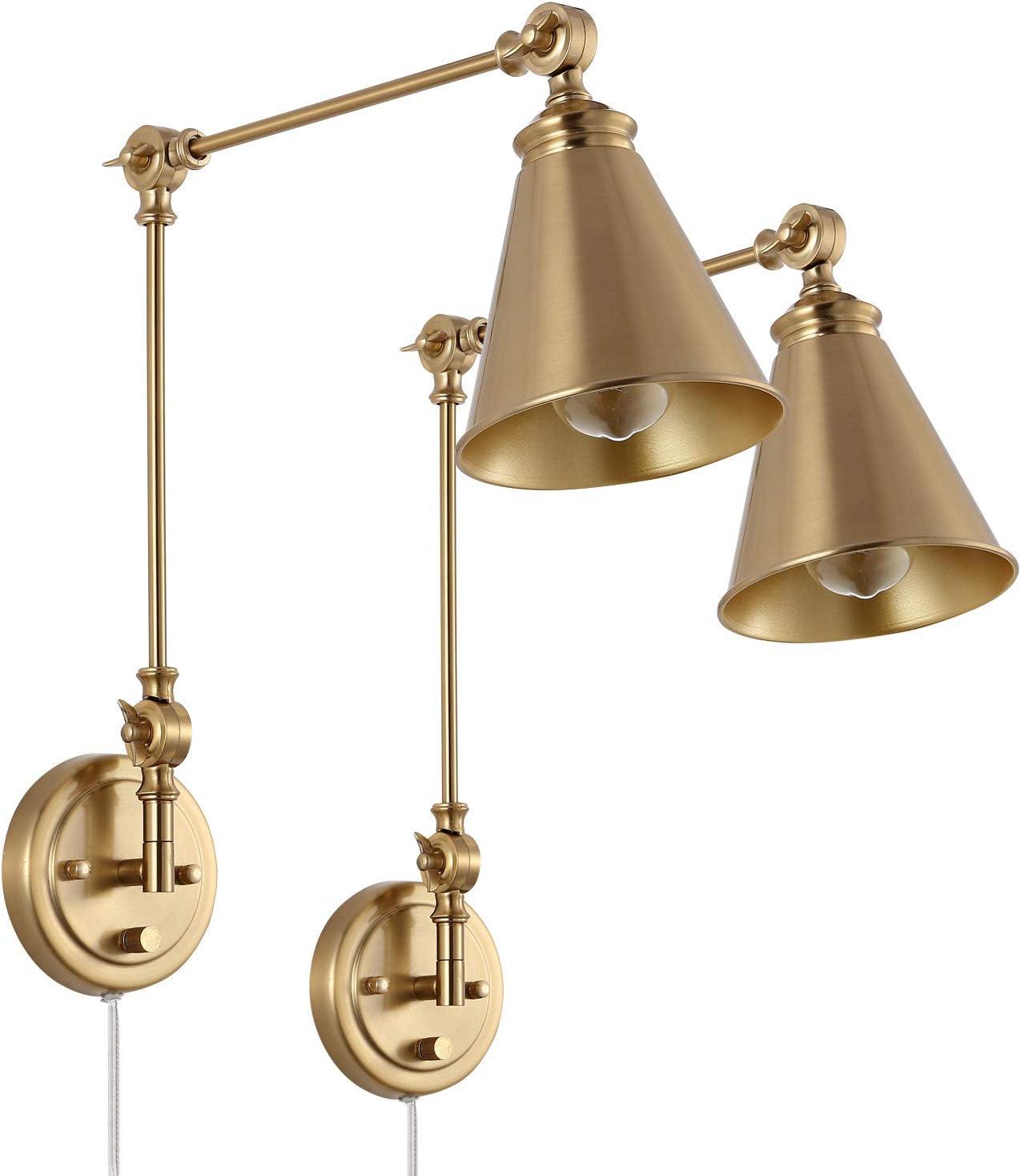 Gold Swing Arm Wall Lamp Set Of 2, Modern Adjustable Wall Mounted Sconce