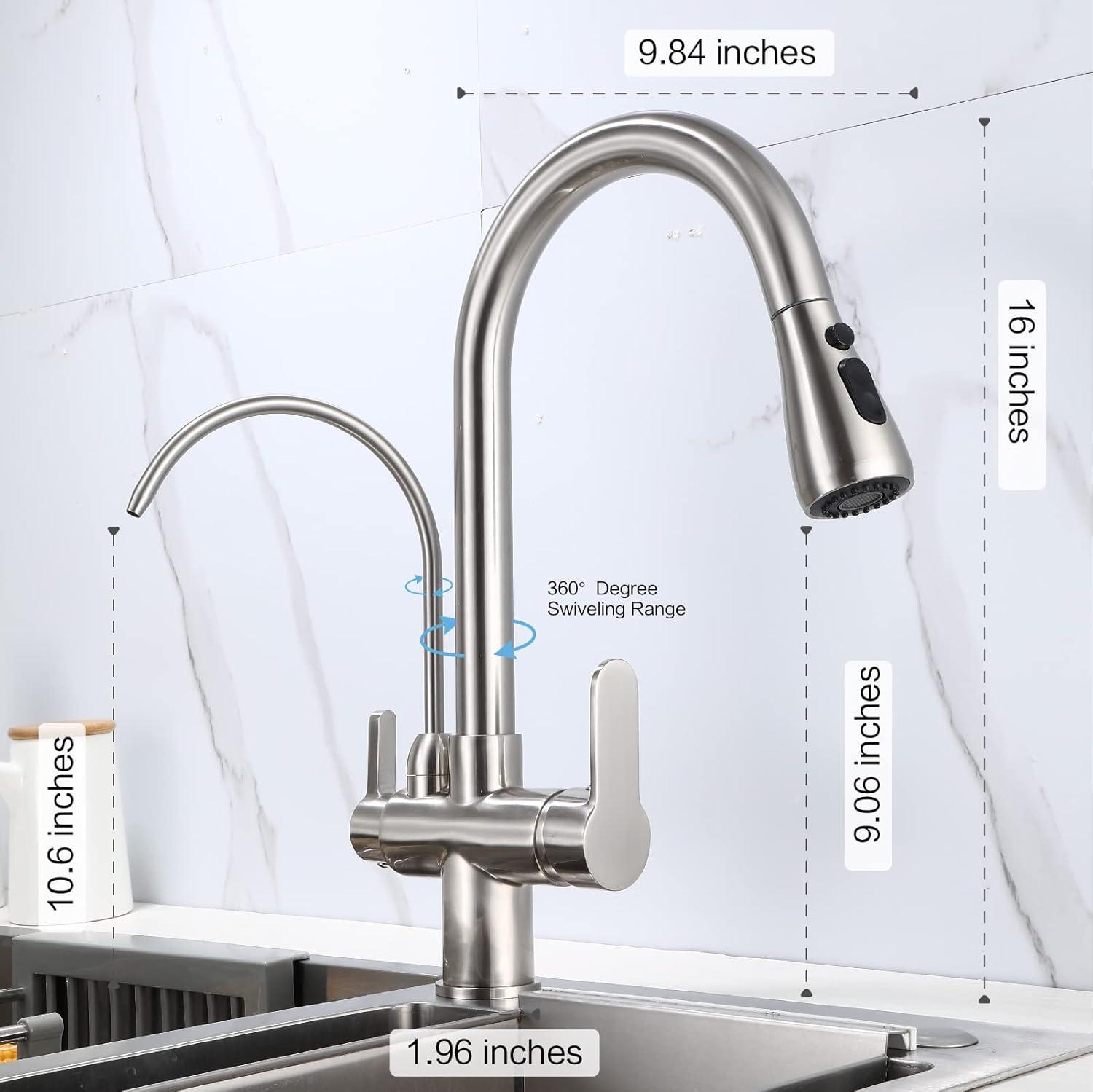 Brushed Nickel Dual Handle Kitchen Faucet with Pull-out Spray