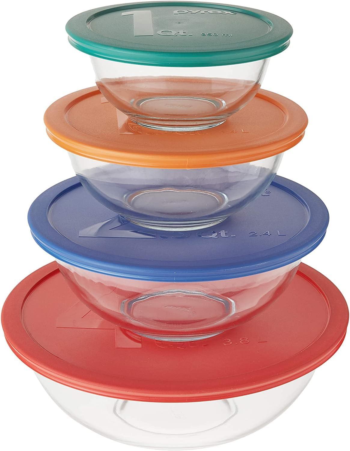 Pyrex 8-Piece Glass Mixing Bowl Set with Colorful Lids