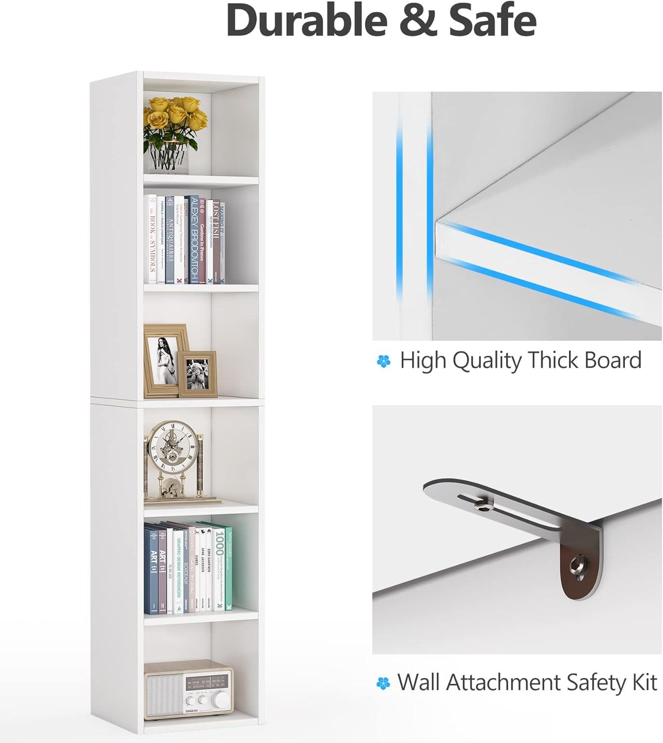 Modern White Tall Corner Bookcase with 6 Cube Shelves