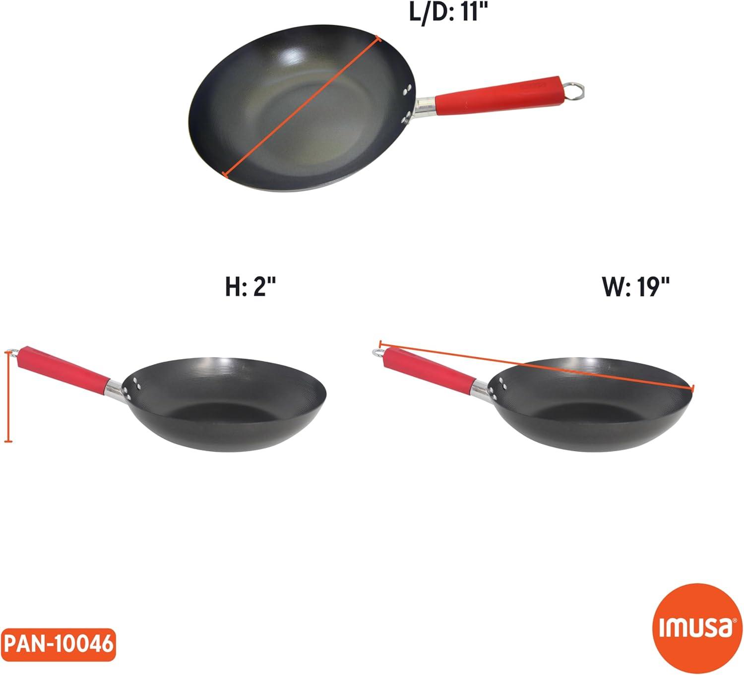 12-Inch Nonstick Carbon Steel Wok with Red Handle