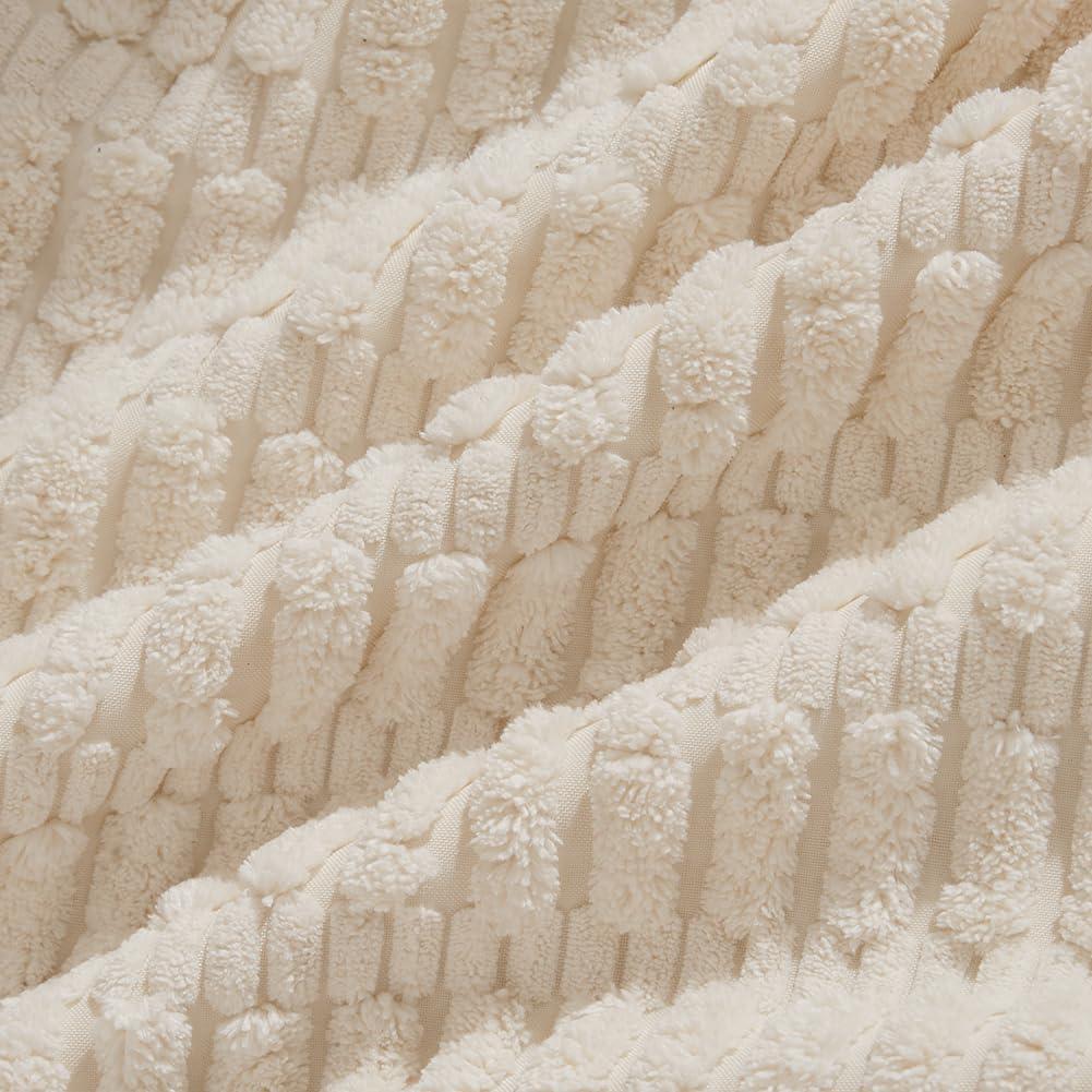 Fancy Homi 2 Packs Boho Decorative Throw Pillow Covers 18x18 Inch for Living Room Couch Bed Sofa, Rustic Modern Farmhouse Home Decor, Soft Corduroy Cream Square Cushion Case 45x45 cm