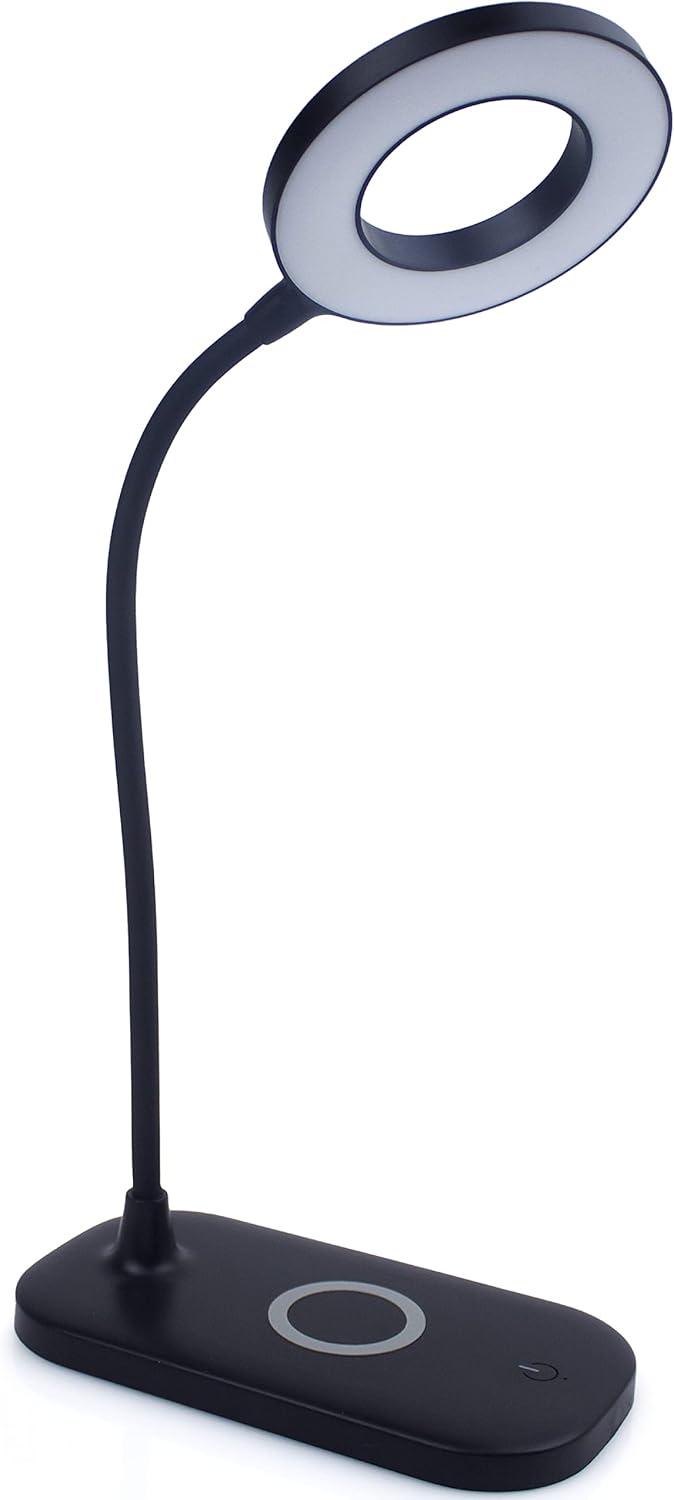 Sleek Adjustable 12" Black Steel Desk Lamp with Touch Dimming