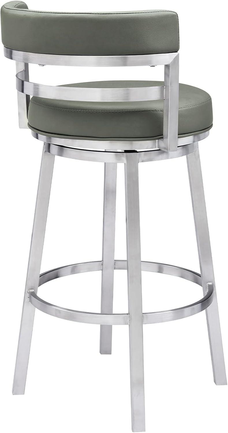 Titana 26" Counter Height Swivel Grey Faux Leather and Brushed Stainless Steel Bar Stool