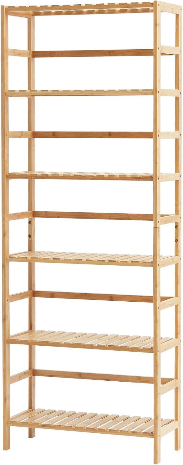 Bamboo Bookshelf 6 Tiers Bamboo Ladder Bookcase Rectangle Storage Rack