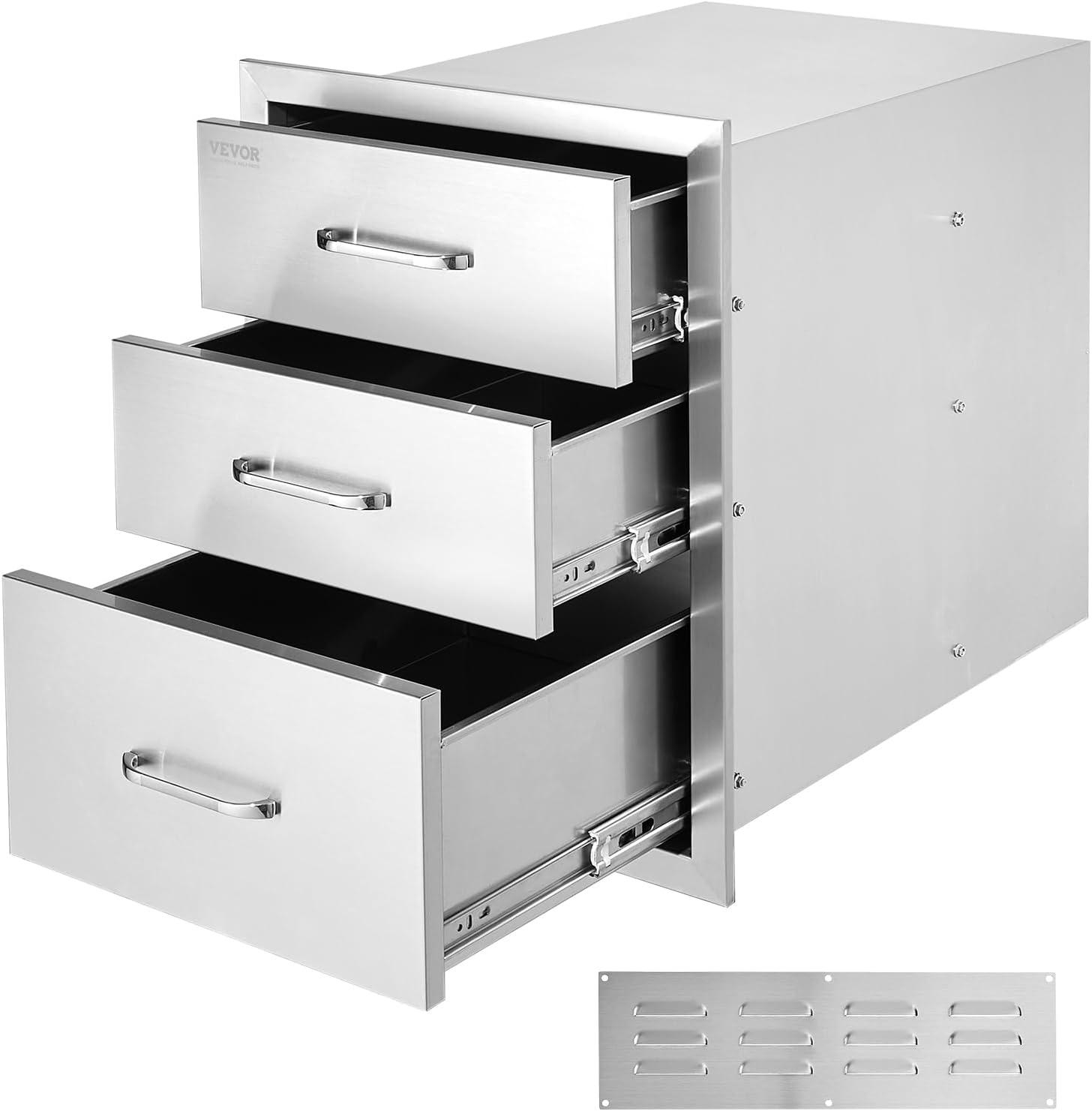 18x23 Inch Outdoor Kitchen Stainless Steel Triple Access BBQ Drawers with Chrome Handle, 18 x23 x 23 Inch 18 x 23 x 23 inch