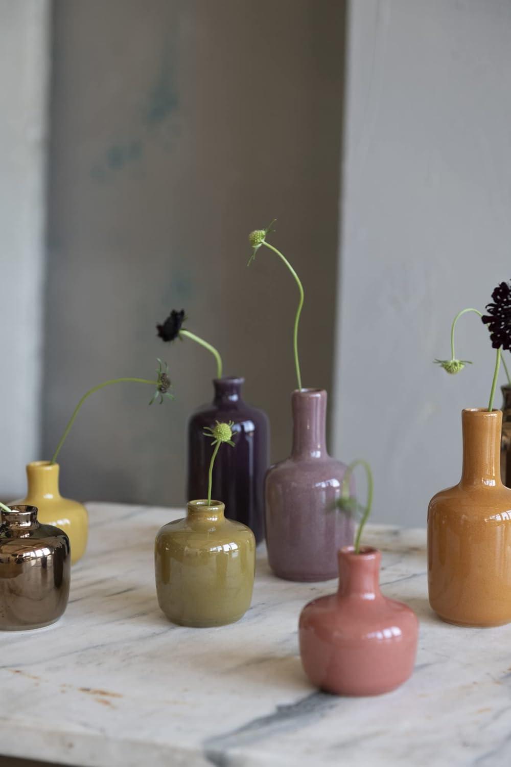 Charming Multicolor Ceramic Vase Set of 8 with Reactive Glaze