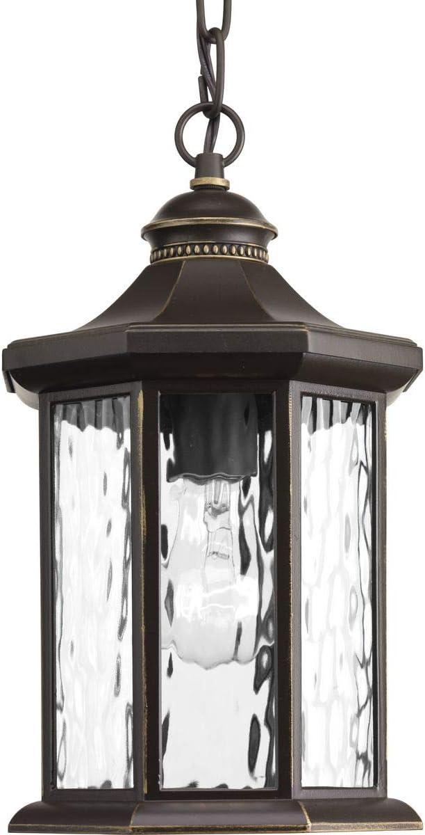 Progress Lighting, Edition, 1-Light Hanging Lantern, Antique Bronze, Clear Water Glass, Die-Cast Aluminum, Damp Rated