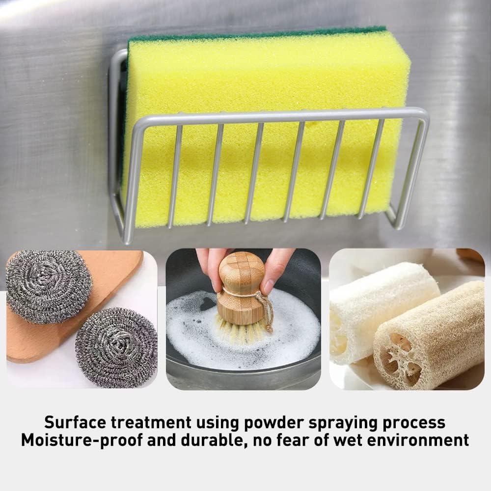 FZM Sponge Holder for Kitchen Sink Stainless Steel Suction Cup Sponge Caddy Silver Storage Rack