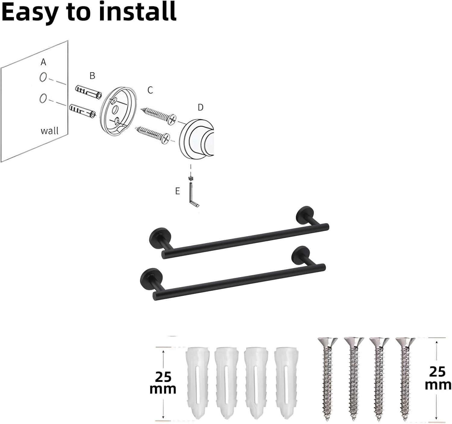 Matte Black 24-Inch Stainless Steel Wall Mounted Towel Bar