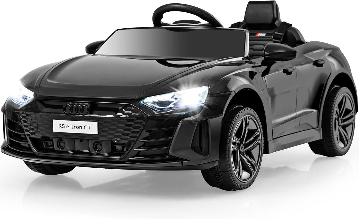 OLAKIDS 12V Kids Ride On Car, Licensed Audi RS e-tron GT Electric Vehicle with Remote Control, Toddlers Battery Powered Toy with 4 Wheels Suspension, LED Headlight, Music, MP3, USB, TF Port (Black)