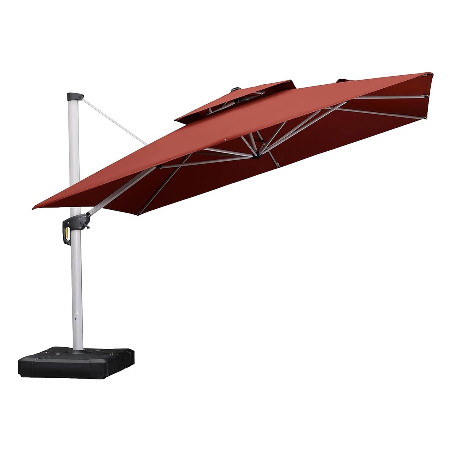 PURPLE LEAF 12 Feet Double Top Deluxe Square Patio Umbrella Offset Hanging Umbrella Cantilever Outdoor Market Umbrella Garden, Black