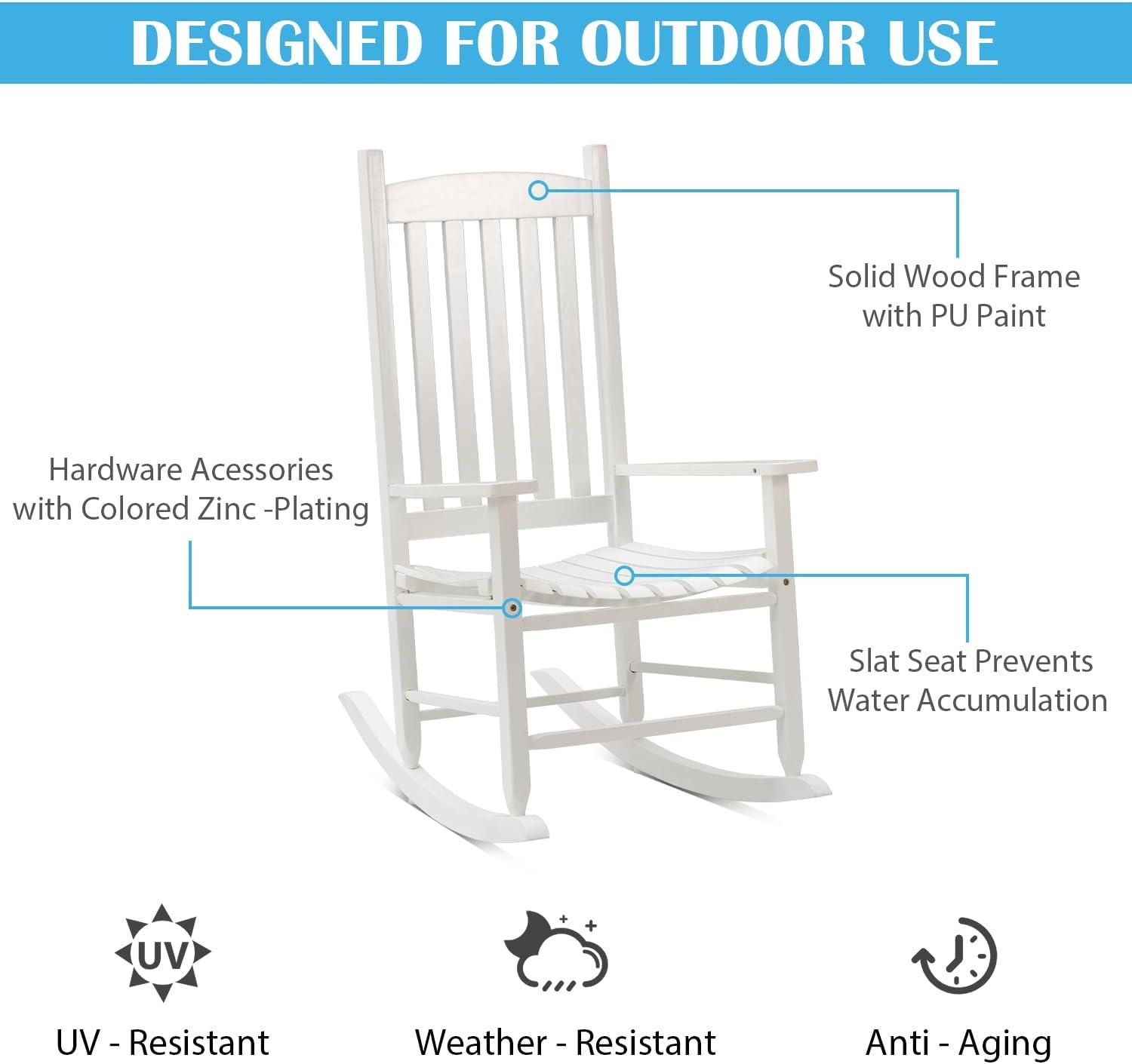 OverPatio Outdoor Porch Rocker/Rocking Chair Wood, Patio Wood Rocker, Woode n Furniture Seat for Living Room, Sitting Room, White